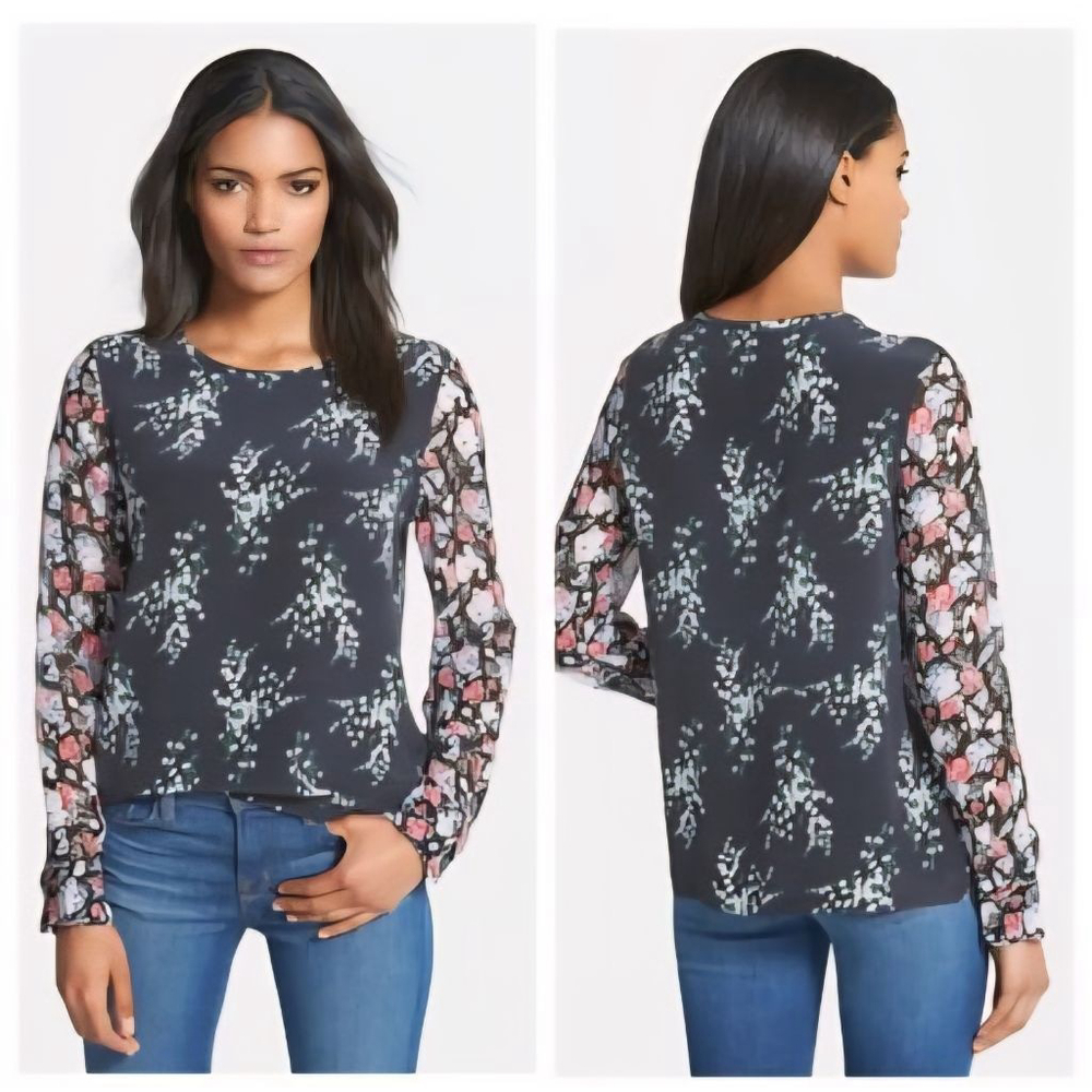 EQUIPMENT Liam Black Floral Silk Blouse XS